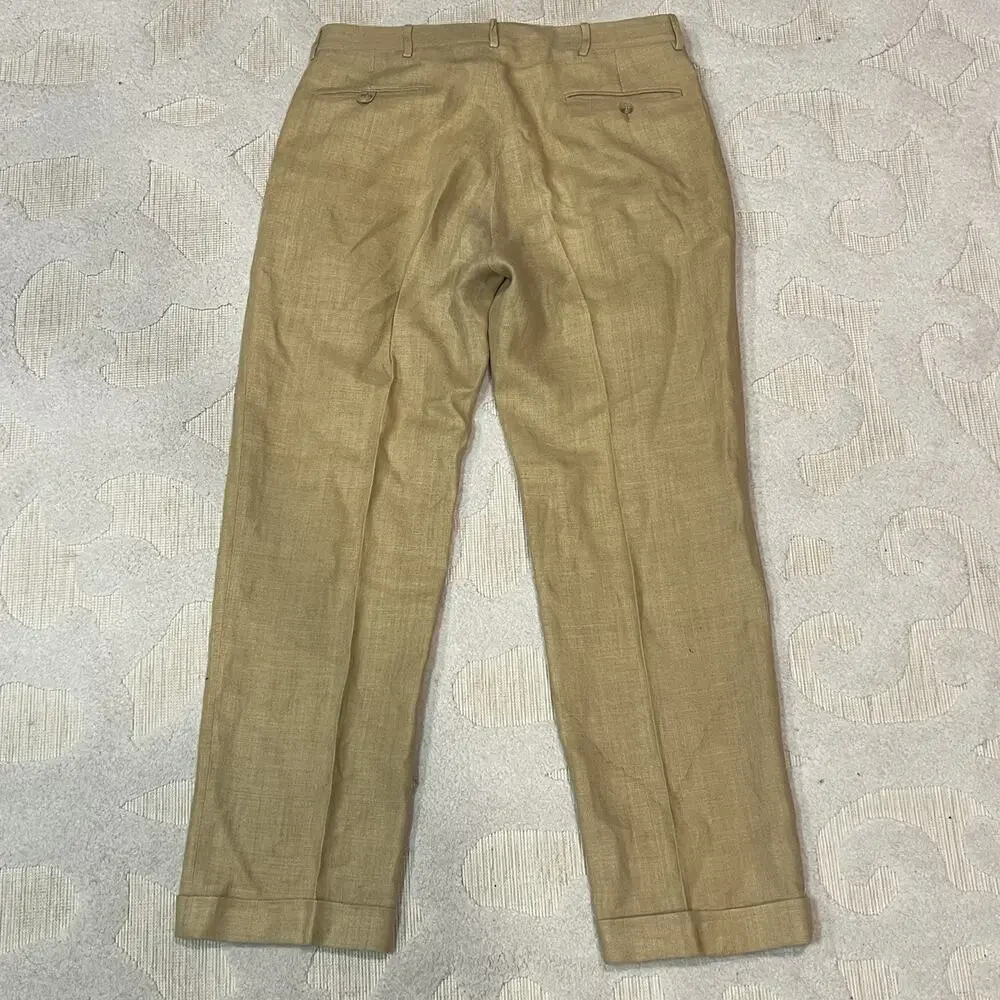 Polo Ralph Lauren 100% Flax Pleated Dress Pants ITALY 34x30 Andrew Style